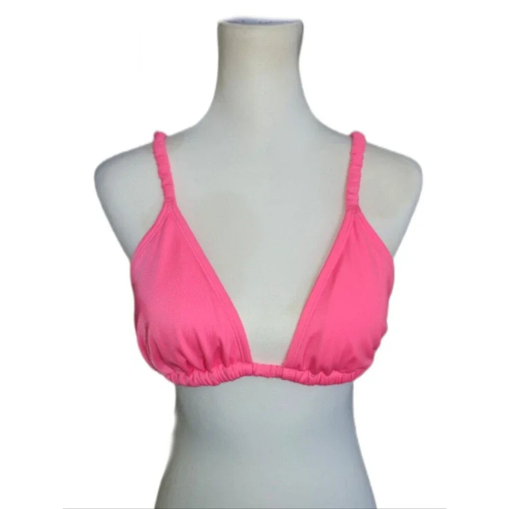 Wild Fable Hot Pink Ruched Padded String Bikini Top, Large